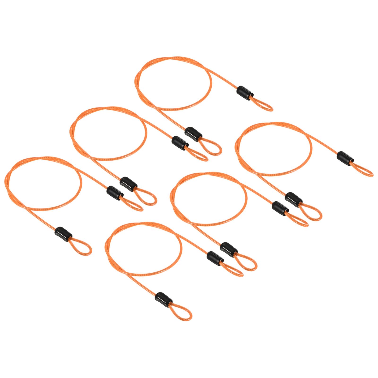 PATIKIL Security Cable 2.5mm x 0.5m/1.64ft, 6 Pack Coated Luggage Lock Wire Rope with Double Loop, Clear Orange