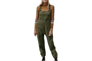 Women's Fleece Overalls Winter Warm Fuzzy Jumpsuits for Women Adjustable Strap Sleeveless Fluffy Bib Pants with Pockets