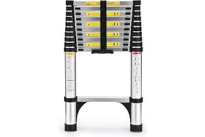 Telescoping Ladder, SocTone 10.5 FT Aluminum Lightweight Extension Ladder with 2 Triangle Stabilizers, Heavy Duty 330lbs Max Capacity, Multi-Purpose Collapsible Ladder for Household or Outdoor Work