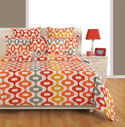 Swayam Eco Sparkle 140 TC Cotton Double Bedsheet with 2 Pillow Covers - Orange