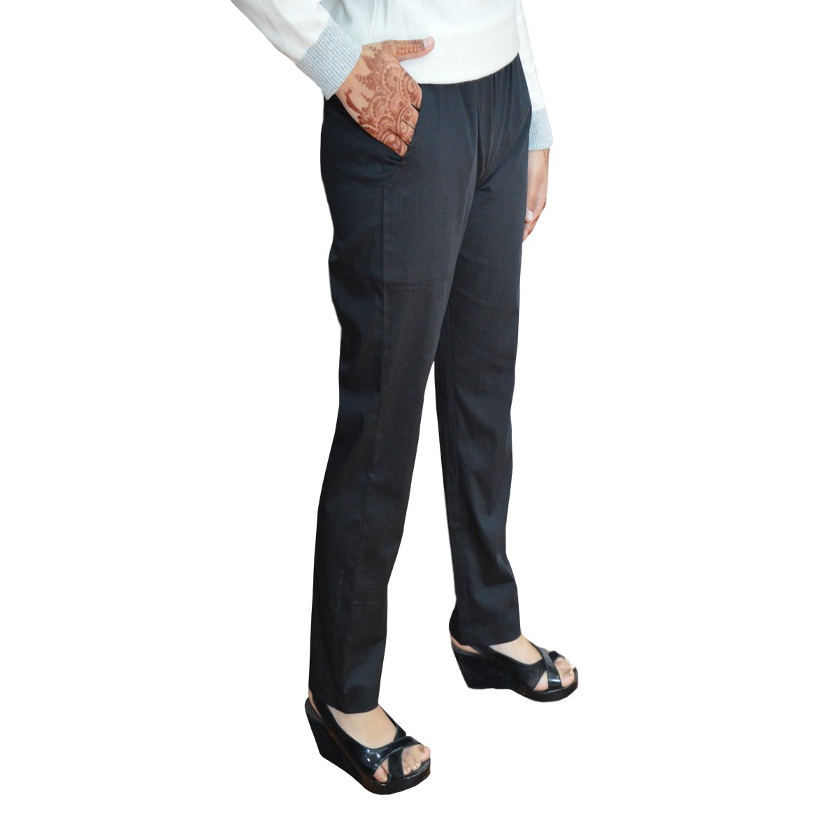 apella black cotton pant palazzo with 2 side pocket
