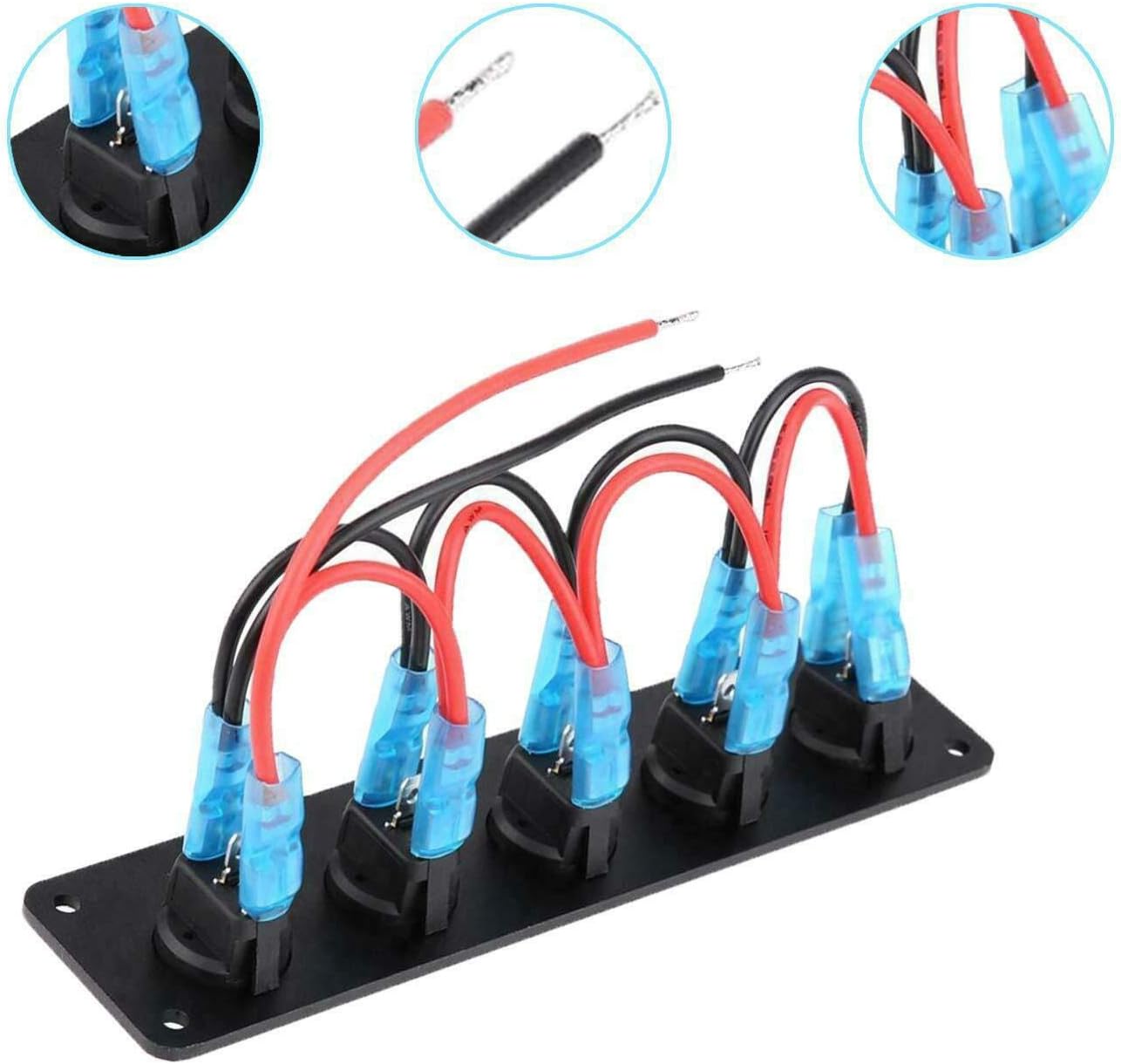 VonSom 12V Rocker Switch Panel Circuit Breaker Waterproof 5 Gang 3 Pin On/Off Toggle LED Switches for RV Marine Car Vehicle Trailer Truck SUV Boat RV Ship DC 12V/24V 20A: Automotive