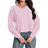 Long Sleeve Crop Tops for Women Loose Cropped Tshirt V Neck Tees Casual Cotton Athletic Workout Shirts
