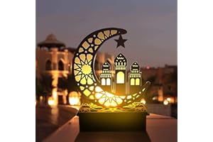 B4B3E Eid Crafts Night Light, Handmade 3D Wooden Moon Star Lights Decor, Ramadan Mubarak Lamp Decorations, Home Party Bedroom Eid Ornaments Gift for Muslims, Ramadan Gift, Islamic Wall Table Decor