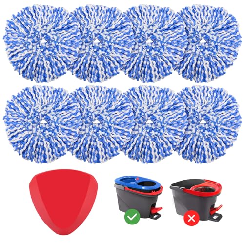 8 Pack RinseClean Spin Mop Replacement Head Refills with 1 Rotating Mop Base Compatible with O Ceda RinseClean 2 Tank System, Blue Microfiber Mop Refills for Floor Cleaning