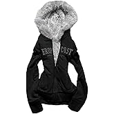 Y2k Zip up Hoodie Fur Jacket Emo Grunge Crop Winter Coats Teen 2000s Vintage Clothes Women Streetwear
