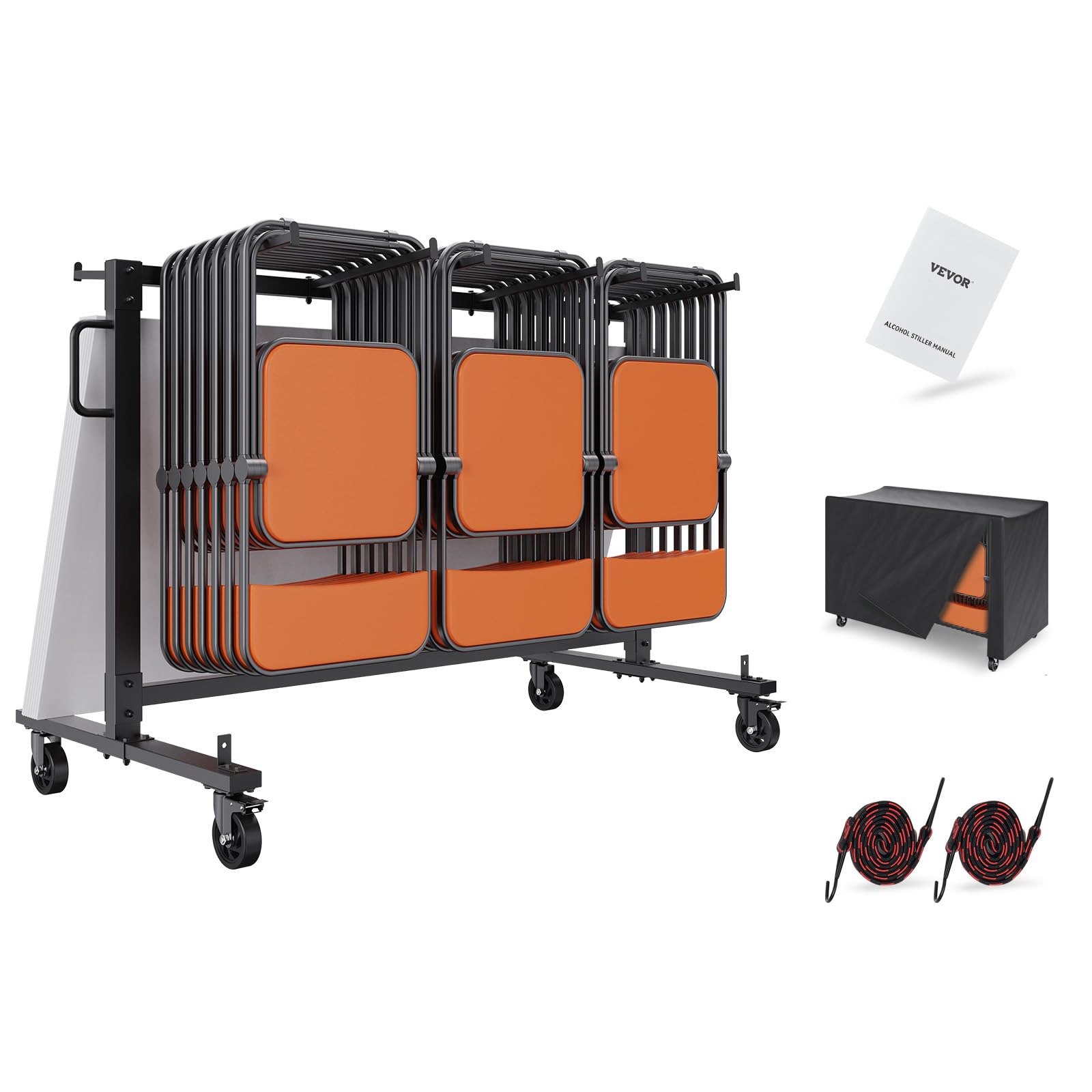 Photo 1 of VEVOR Folding Table and Chair Cart, Heavy Duty Metal Folding Chair Rack with PVC Locking Wheels for 42 Folding Chairs, 265 Lbs Capacity Chair Rack with 4 Casters, 2 Elastic Cords, Cover, Matte Black