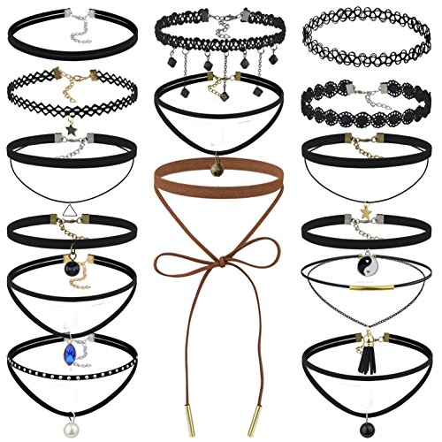 Hoveox 15 pcs womens choker necklace set black velvet l…