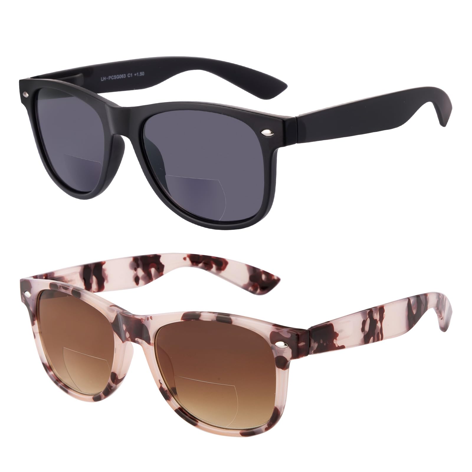 OKH Classic Frame Unisex Bifocal Reading Sunglasses Sun Reader Glasses for Men Women UV400 Outdoor Reading in the Sun (Black+Pink Tortoise +1.5) — image 1