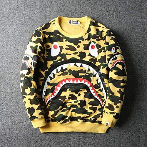 drter Men's Camouflage Mouth Stitching Shark Sweatshirt Long Sleeve