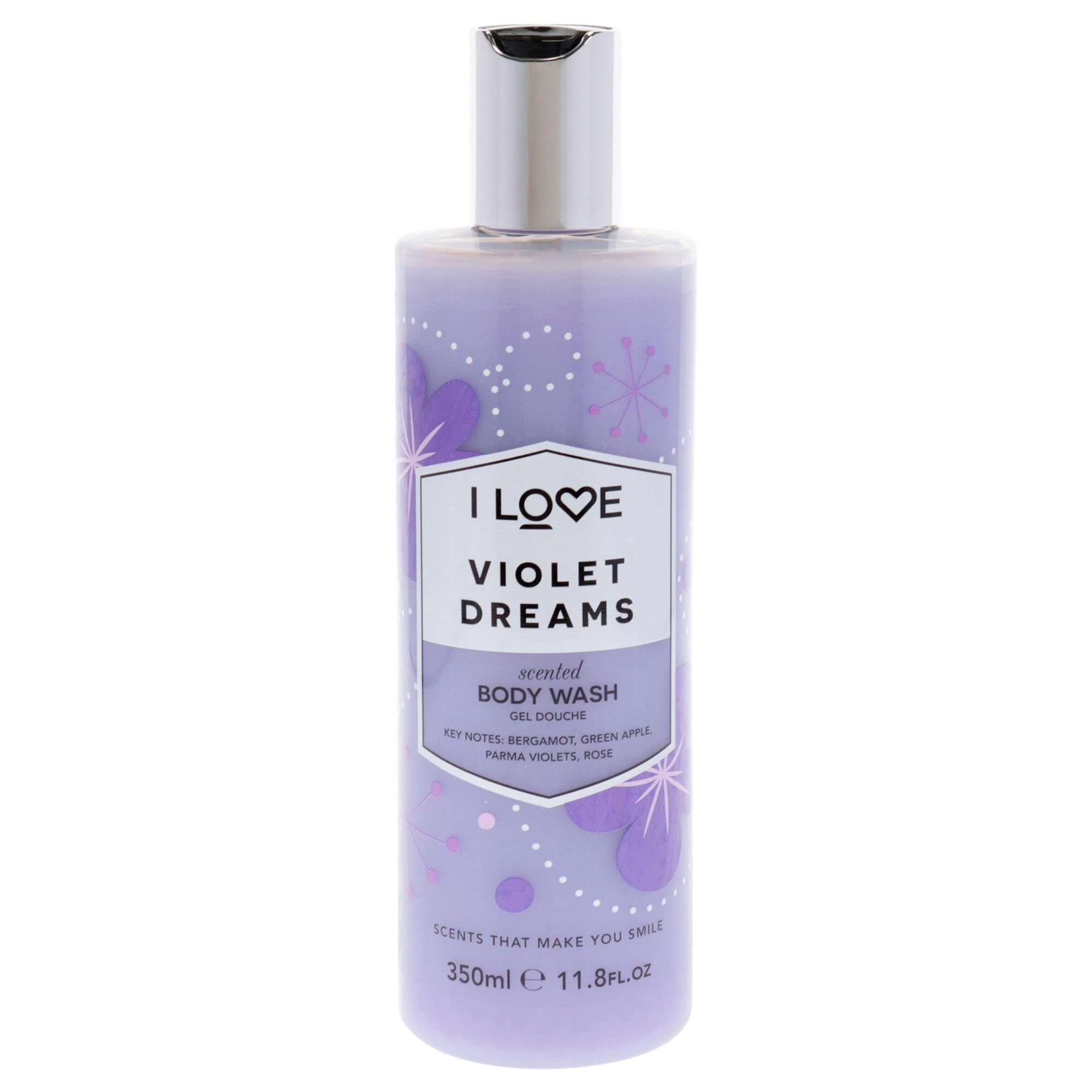 I LOVE® Violet Dreams Scented Body Wash – Rich & Creamy Foam with Natural Fruit Extracts & Pro Vitamin B5 – Moisturising, Vegan-Friendly & Cruelty-Free 350ml