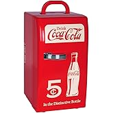 Coca Cola Mini Fridge - 18 Can Refrigerator for Bedroom Office, Portable Table Top Beverage Cooler, 12V 110V Refrigerador For Drink, Soda, Wine, Use In Car, Dorm, Outdoor, Patio