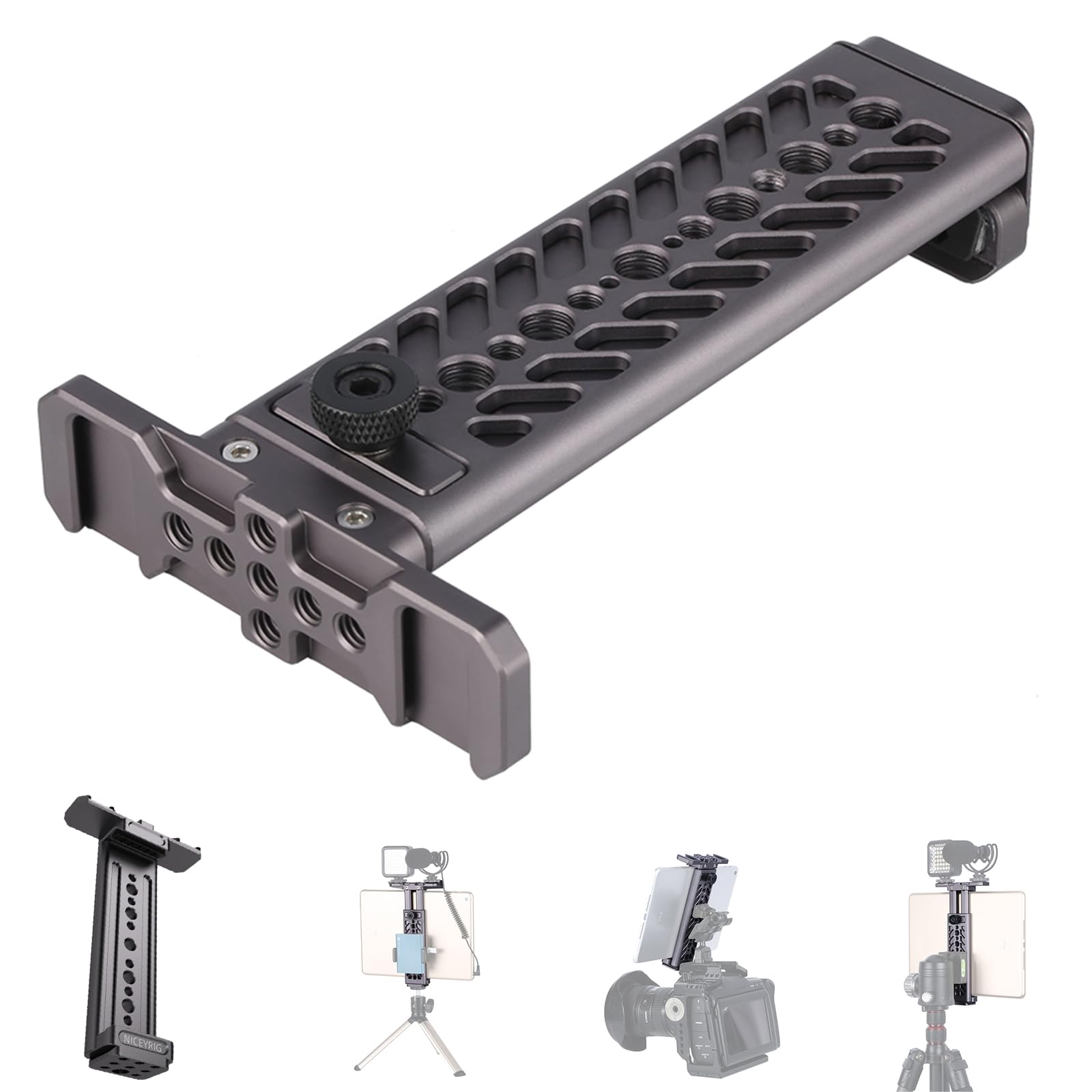 NICEYRIG Adjustable Tablet Floor Stand for iPad Mini Air Pro Surface Pro 7.9" to12.9 Tripod Mount Adapter with 2 Cold Shoe, 1/4" Screw, Plate for Acra Swiss Standard