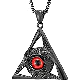 COOLSTEELANDBEYOND Steel Vintage Evil Eye Protection Hands Triangle Pendant Necklace for Men Women 30 Inch Wheat Chain