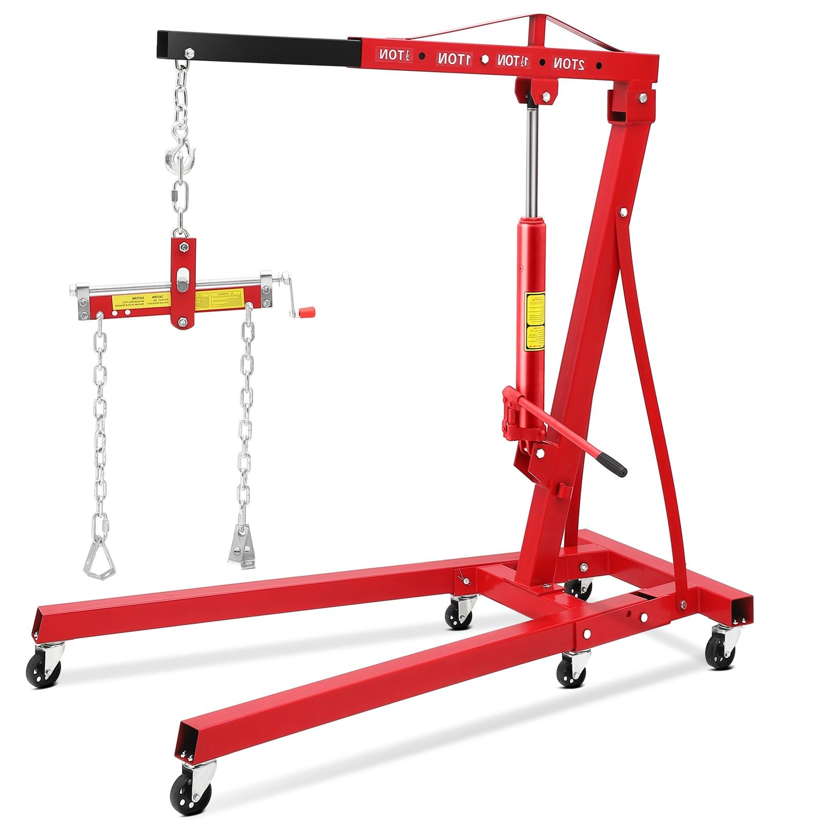 Photo 1 of *INCOMPLETE* 2 T Folding Hydraulic Engine Hoist with Leveler, 4400 LBS Cherry Picker Shop Crane with Telescopic Boom & 6 Casters, Engine Hoist Lift for Garage Workshop Warehouse, Heavy Duty, Red
