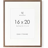 16x20 Picture Frame, Solid Oak 16 x 20 Picture Frame with Mat, 16x20 Natural Wood Frame for Wall Art Photo, (Walnut Set of 1)