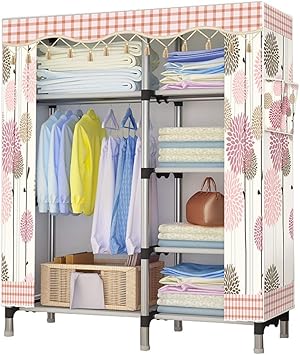 Amazon Com Wardrobe Simplicity Standing Canvas Assembly Storage Organizer Clothes Hanging Shelving Metal Portable Bold Bedroom Home Rental Room 130x45x172cm Chengyi Color A Furniture Decor