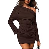 MakeMeChic Women's Spring Long Sleeve Mini Dress Asymmetrical Y2K Going Out Bodycon Short Dresses