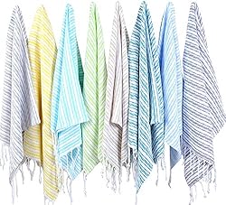 See (SET of 8) Turkish Cotton Hand Face Head Guest Gym Towel Set Peshtemal Washcloth Kitchen Tea Towel Dish Cloth Set (MultiColor) Details