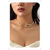 Egfyqzbryn Simple Open Choker Necklace Simple Metal Collar Necklace Trendy Gold Round Clavicle Choker Statement Chunky Bib Chokers Necklaces Jewelry for Women (Style2)