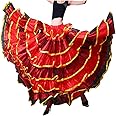 Womens Ballroom Twirling Long Tutu Skirt for Flamenco Belly Dance Performance Halloween Costume
