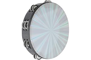 Musfunny Radiant Tambourine 10 inch for Adults 2-Row Jingles Bell Reflective Tambourines Hand Held Drum Musical Instrument for Kids Education KTV Party Church - 10 inch