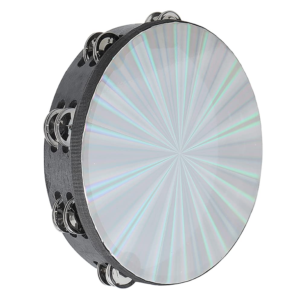 Photo 1 of Musfunny Radiant Tambourine 10 inch for Adults 2-Row Jingles Bell Reflective Tambourines Hand Held Drum Musical Instrument for Kids Education KTV Party Church - 10 inch