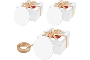 6PCS 10x10x8 Inches Cake Boxes with Cake Boards—（3 Cake Boxes with window & 3 Cake Borads & 70ft Silk Ribbon） Large Square Ba