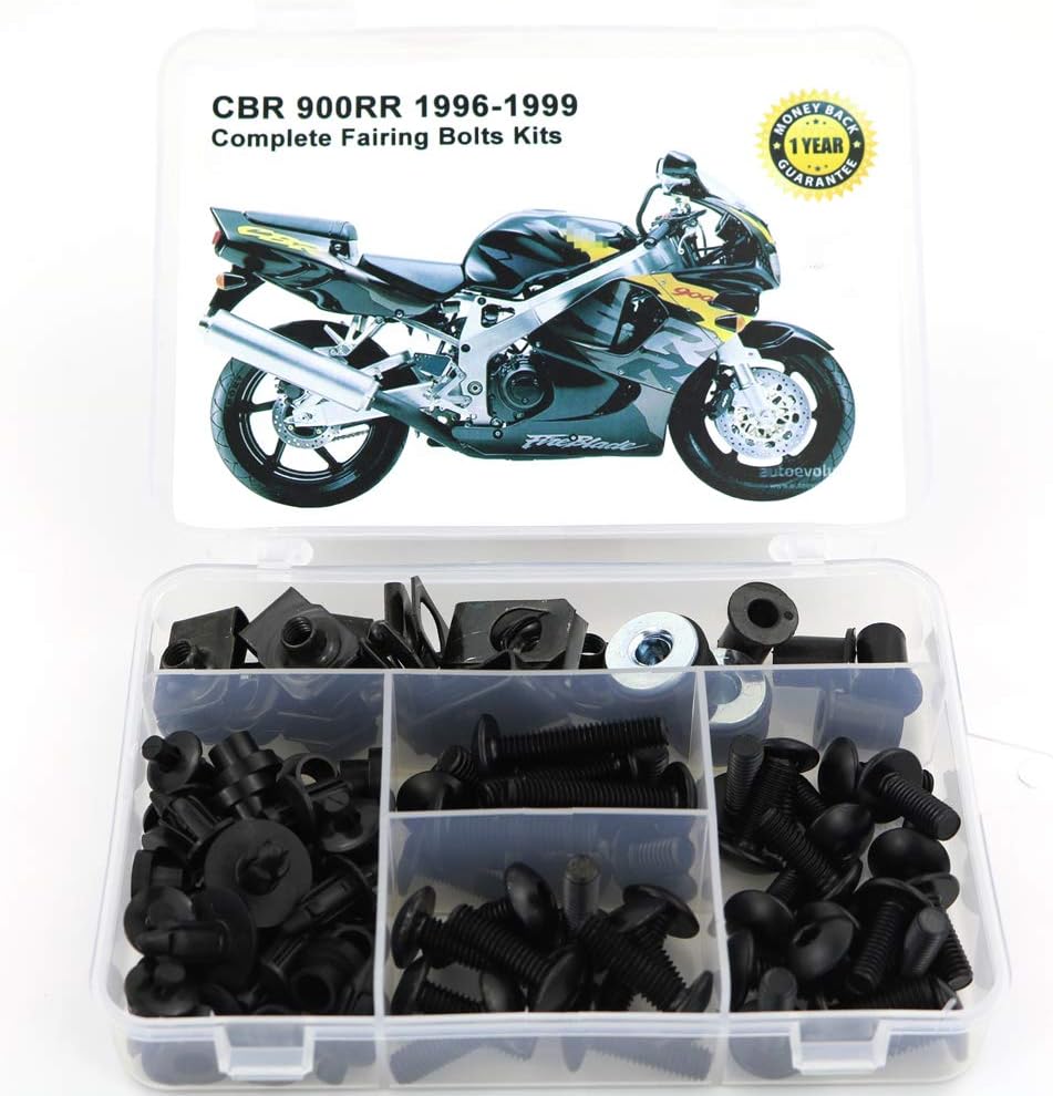 Xitomer Full Sets Fairing Bolts Kits, Fit for HONDA CBR 900RR 893 919 1996 1997 1998 1999, Mounting Kits Washers/Nuts/Fastenings/Clips/Grommets (Matte Black)