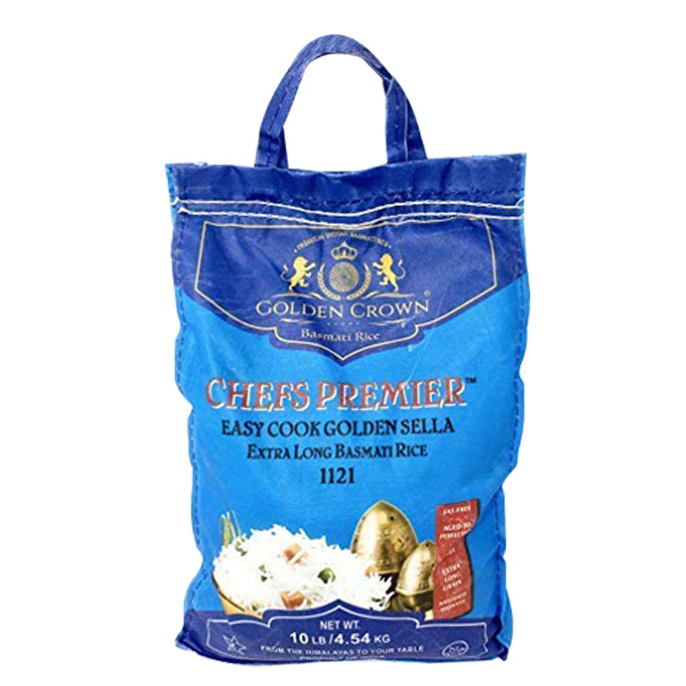 Golden Crown Chefs Premier Basmati Rice - 160 oz (10LB) | Extra Long Aromatic Sella Rice | Fat-Free, Gluten-Free Whole Grain | Tasty and Delicious Flavorful