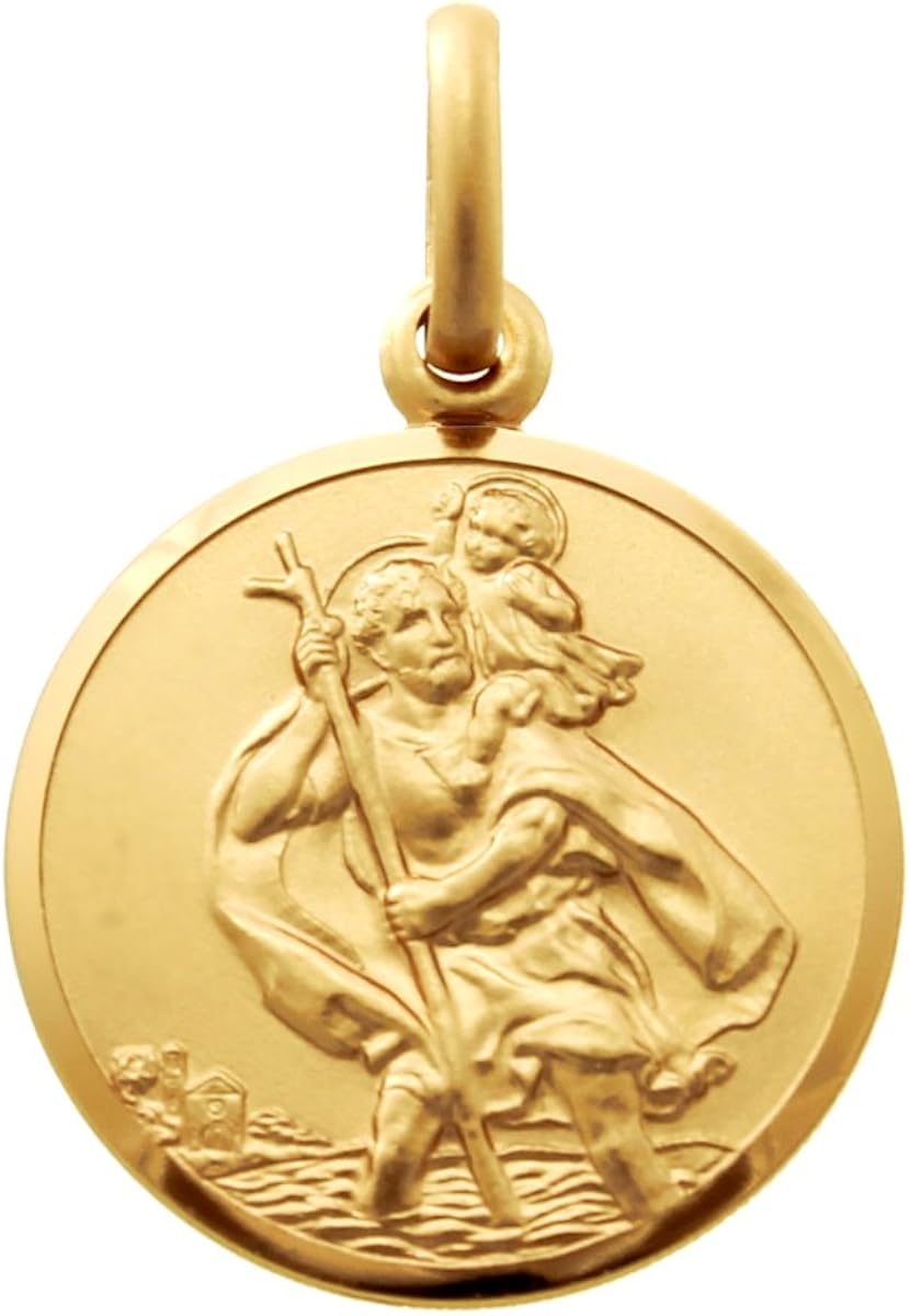 Alexander Castle Children's Small Solid 9ct Gold St Christopher Pendant Medal - 14mm - PENDANT ONLY with Jewellery Gift Box