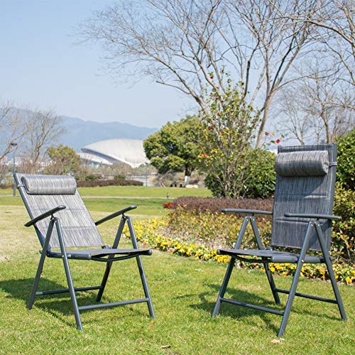 PatioPost Outdoor Adjustable Folding Recliner Aluminum Patio Sling Chairs with 7 Stalls, Set of 2 - Grey