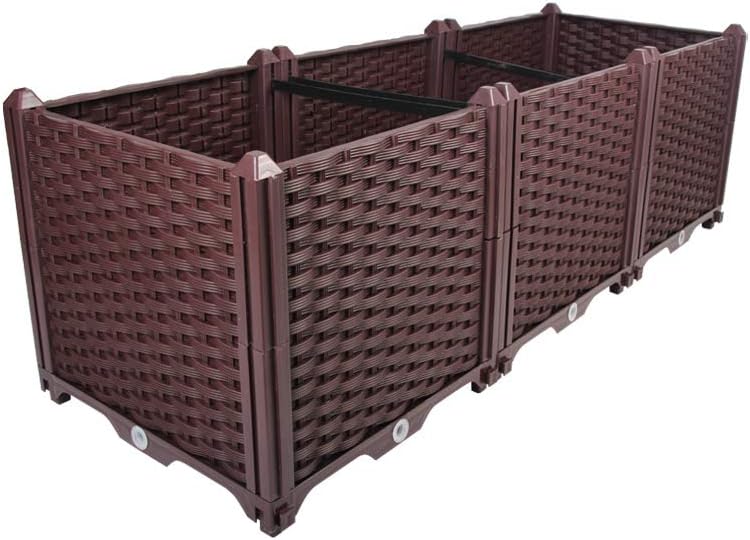 BAOYOUNI Rectangular Raised Garden Bed Kit Indoor Outdoor Plastic Planter Grow Box for Fresh Vegetables, Herbs, Flowers & Succulents, Brown, 46.06'' x 15.35'' x 14.96''