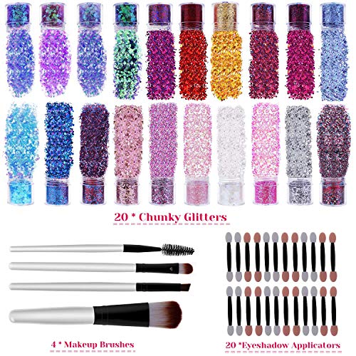 image for Body Glitter, Cridoz 20 Colors Nail Face Hair Chunky Festival Glitter 