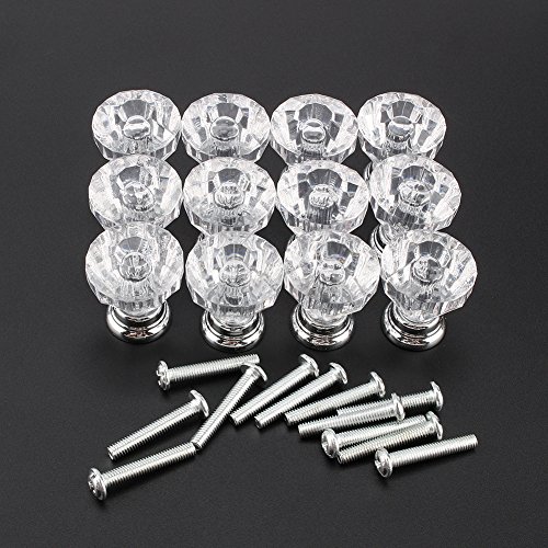 Yosoo 12pcs 25mm Diamond Shape Crystal Glass Cabinet Knob Cupboard Drawer Pull Handle Door Drawer Knob