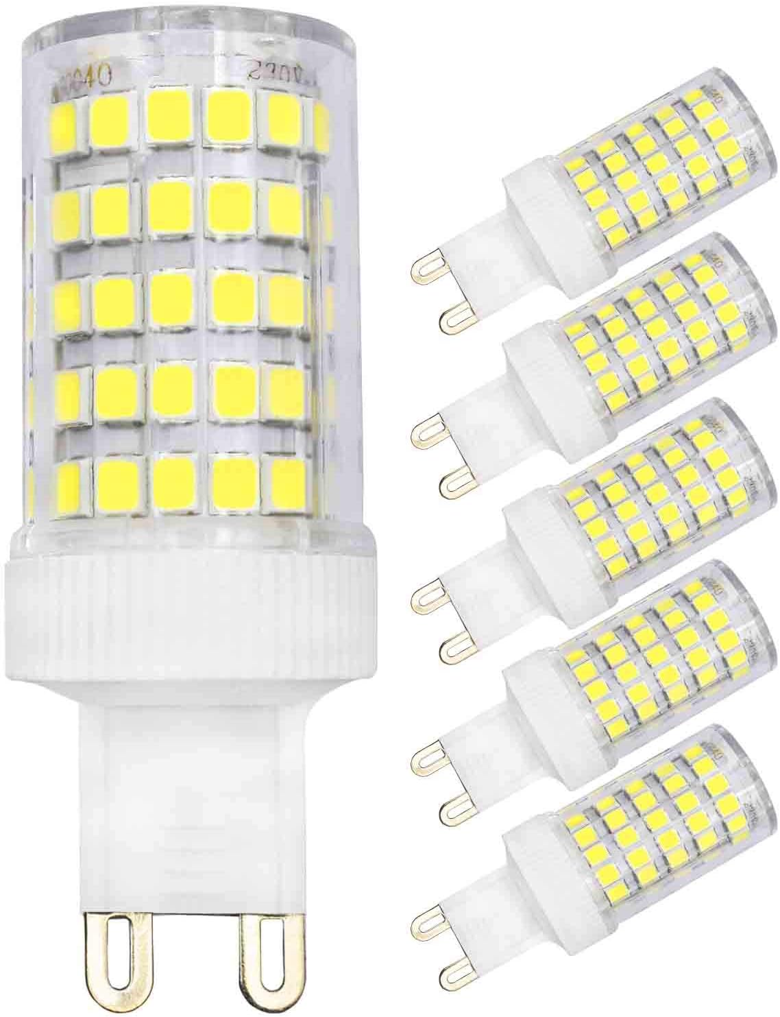 MJIUZHOU G9 LED Light Bulb 10W Equivalent to 80W Halogen Cool White 6500k 800lm 220V 360° Beam Angle Energy Saving Bi-Pin Base Lamp(Pack of 5)