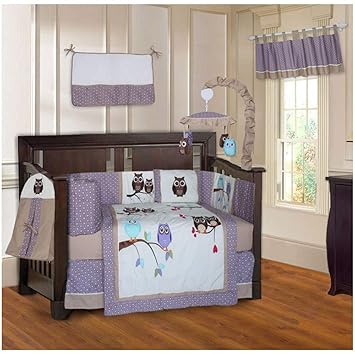 purple owl crib bedding