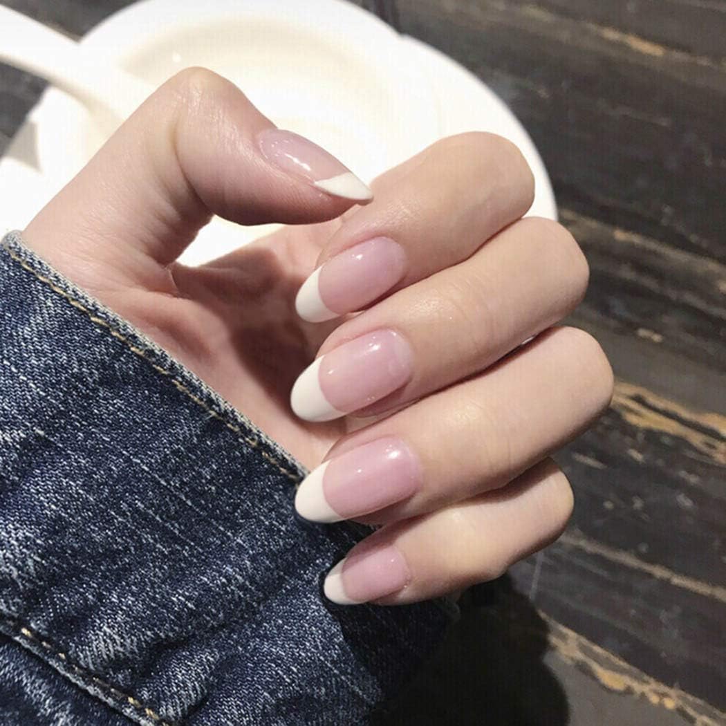 Handcess French False Nails Pink And White Oval Acrylic Press On Nail Fake Nails Full Cover For Women Amazon Co Uk Beauty