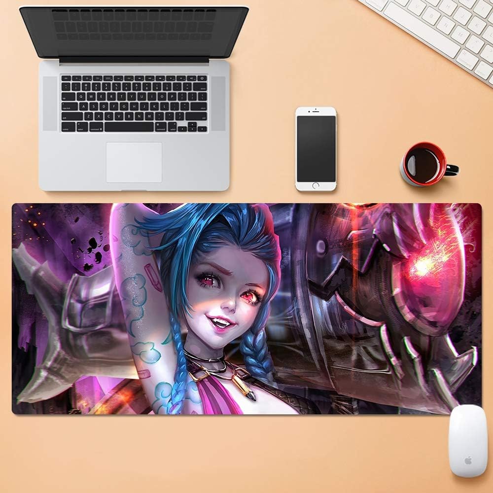 Dmsbzd League of Legends Jinx Pretty Female Character Gaming Mouse Pad PC Big Table Mat Size Comfortable Feel Slip Lock Laptop Keyboard Pad (Color : 900mm*400mm, Size : 5mm)