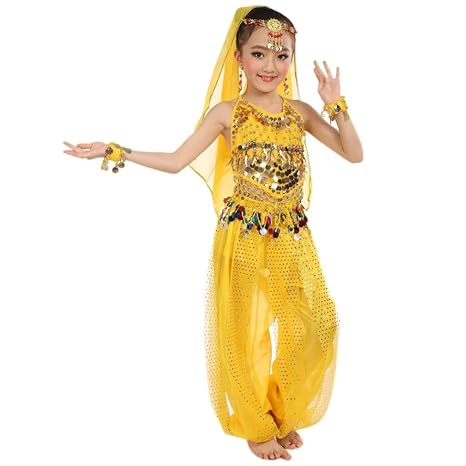 Fasching Mädchen Kostüm, FNKDOR Tüll Kleid Ägypten Bauchtänzerin Pailletten Karneval, kein Schleier dabei, Keine Armmanschett