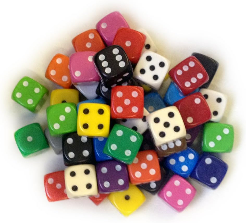 BigCherry Dice, 50 x 12mm Round Corner Spot Mixed Amazon.co.uk
