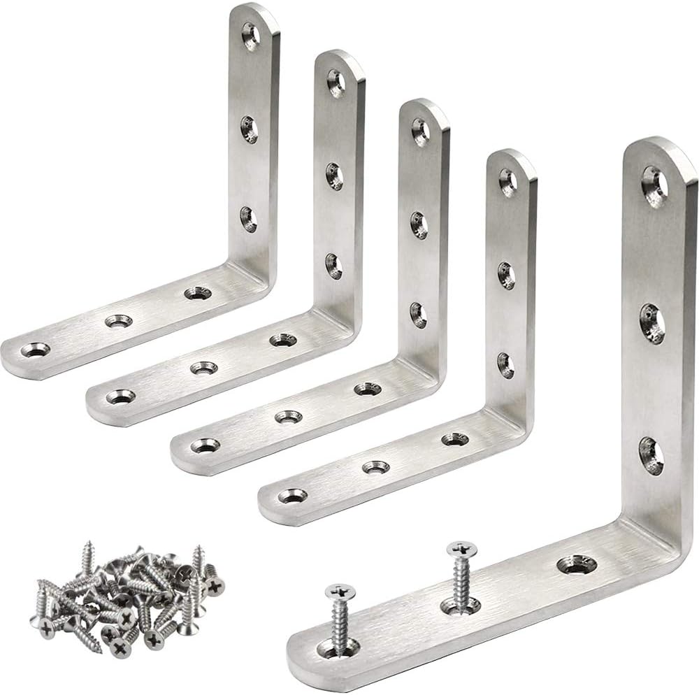8-Pack Stainless Steel Corner Braces - 5x3 Inch L-Shaped Brackets With Screws