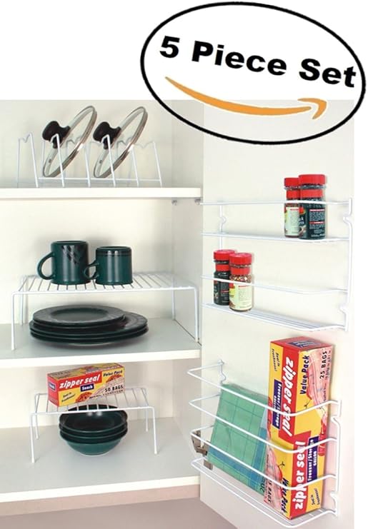 Amazon Com Deluxe 5pc Cabinet Shelf Organizers Door Racks Set