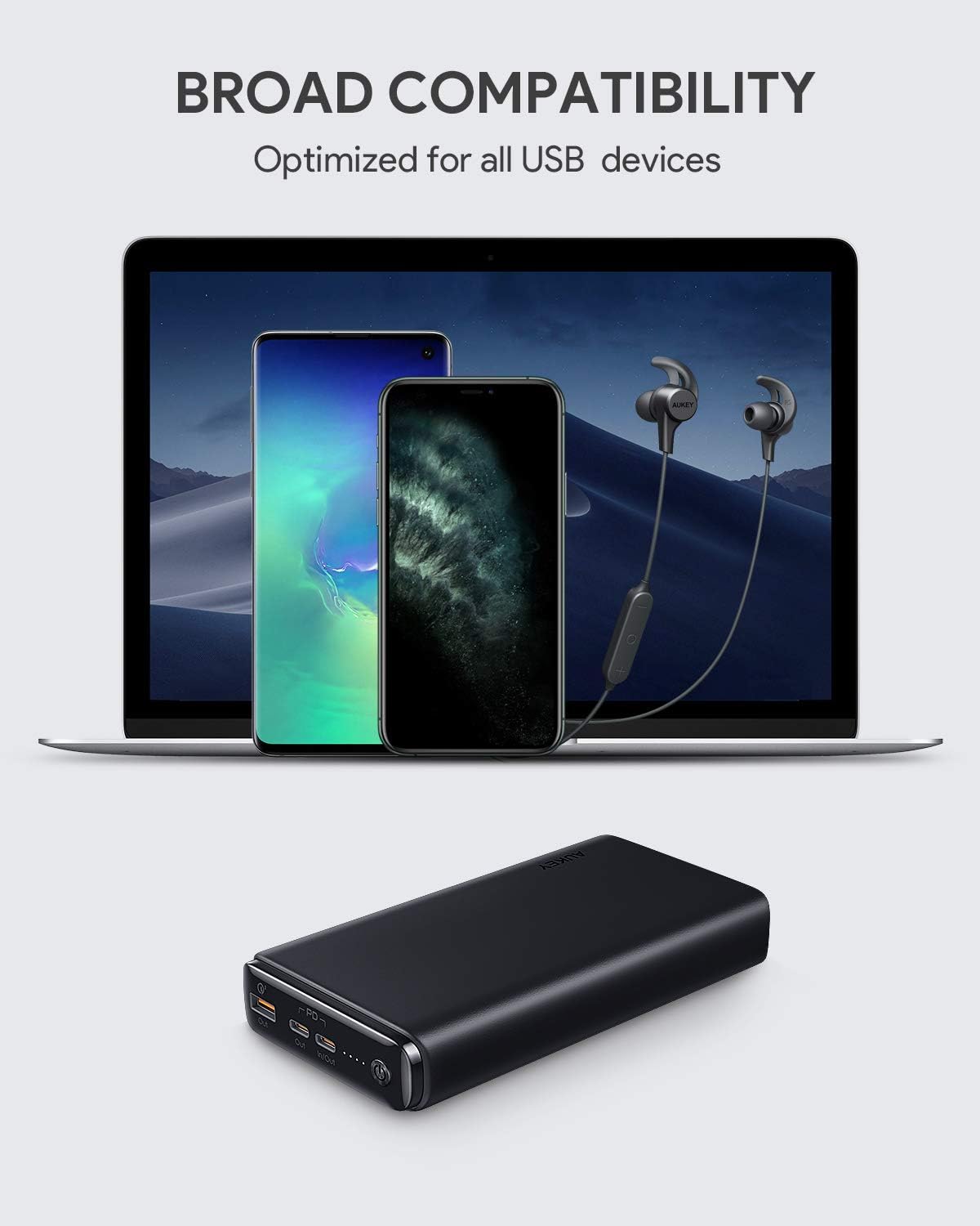AUKEY USB C Power Bank 26800mAh, 60W PD Portable Charger with Quick Charge 3.0, Battery Pack Compatible with MacBook Pro/Air, iPhone 11 Pro/XS, USB C Laptop, Nintendo Switch, Tablet, Samsung and More: Home Audio & Theater