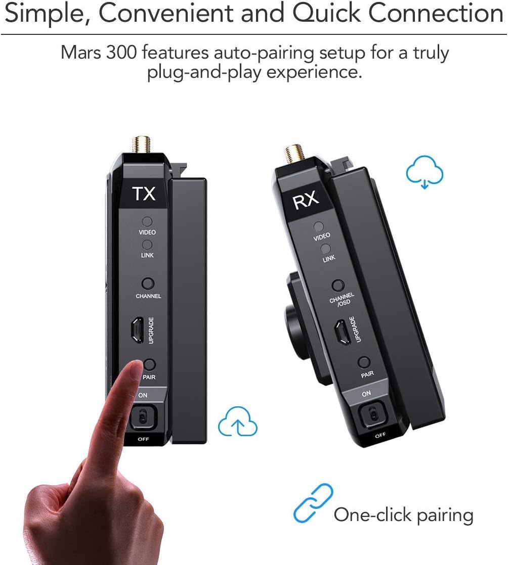 Hollyland Mars 300 Wireless Video Transmission System Dual HDMI 300ft~500ft Support HD 1080P 60Hz Transmitter Receiver Kit for Camcorders DSLR Cameras Focusing Monitors