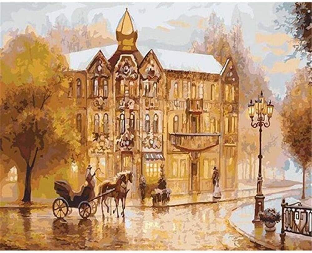 Amazon Com Diy Paint By Numbers For Kids Adult Beginners London Town Carriage Canvas Oil Painting Kit Drawing Paintwork With Paintbrushes Acrylic Pigment 40x50cm Frameless
