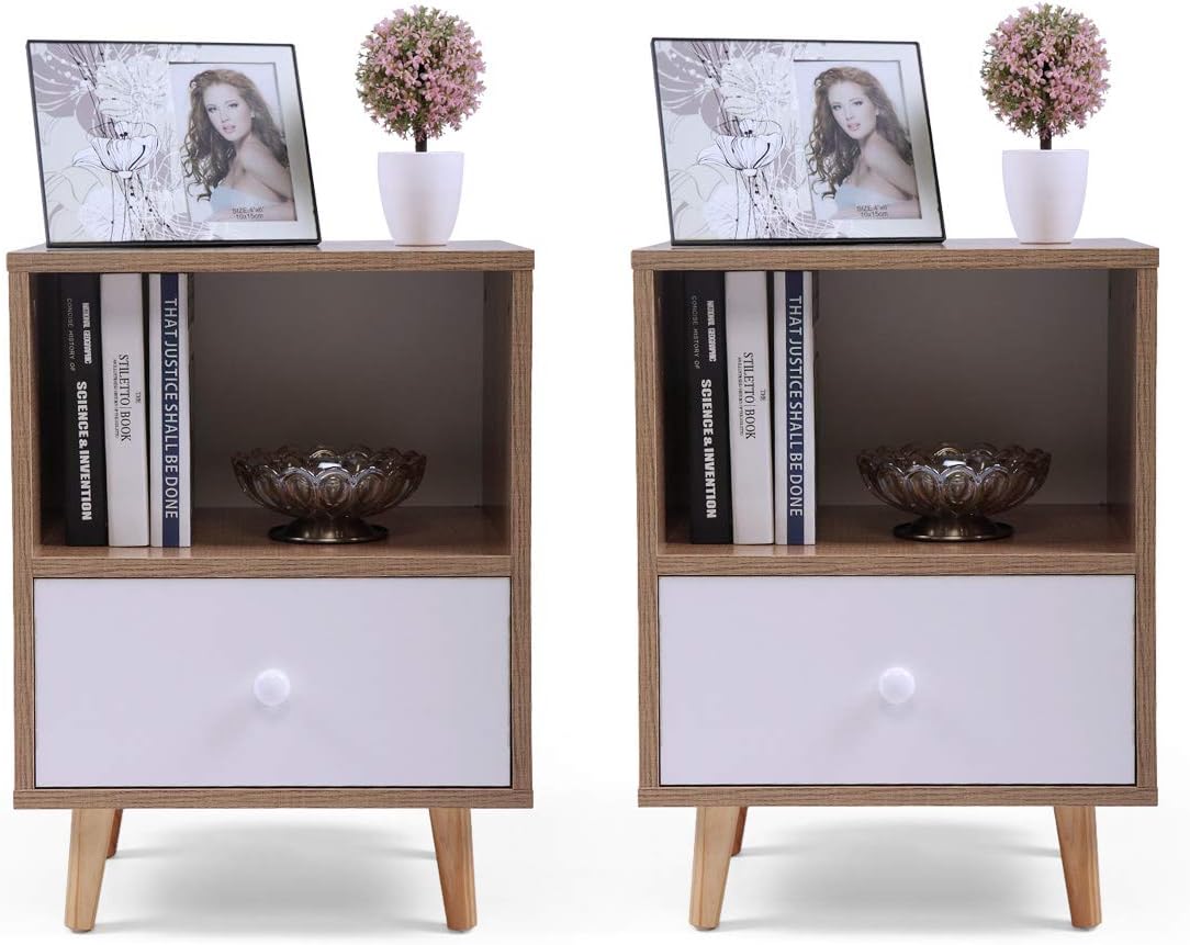 Amazon Com Set Of 2 Night Stand 2 Layer W Drawer Bedside End Table Organizer Bedroom Kitchen Dining