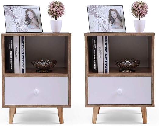 Amazon Com Set Of 2 Night Stand 2 Layer W Drawer Bedside End Table Organizer Bedroom Kitchen Dining