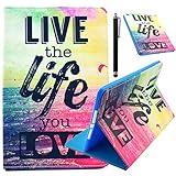 iPad 2 Wallet Case,iPad 3 Flip Case,iPad 4 Wallet Case,Qbily Colorful Synthetic PU Leather Stand Cover Live the Life you Love Pattern Blue Slim Flip Case Protective Carrying Cases for Apple iPad 2,iPad 3(the new iPad),iPad 4th Generation Wallet Design Tablet Cases with Anti-glare Clear Display Screen Protector Film and Black Stylus Pen