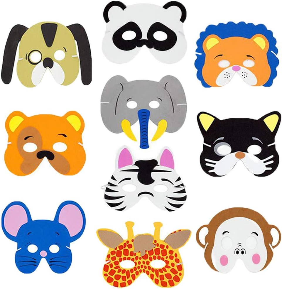 Panlom Pack 10 Children's Jungle Animal Foam Face Masks